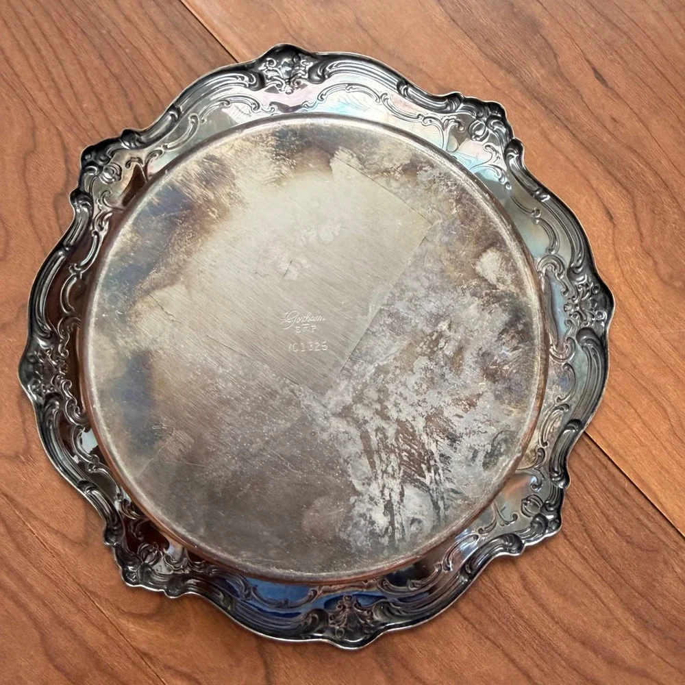 Vintage Gorham Silver Plate Round Ornate Tray Dish Scalloped Rim 6.25